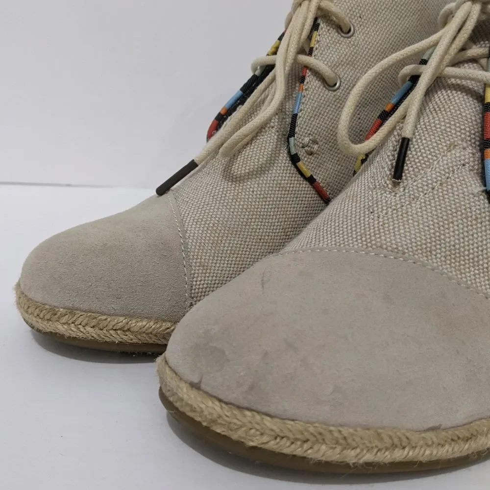 TOMS Womens 9.5 Wedges Tan Booties Whisper Desert Wedge Boot 9 1/2 Suede Shoes